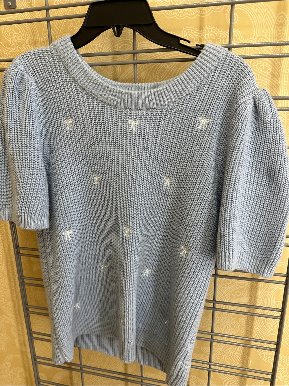 Lucky Brand light Blue Short-Sleeve Knit Sweater with Subtle Embroidery - Picture 3 of 4
